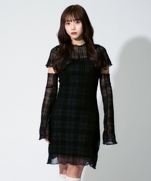 ALLuRing ChaRm（アリュリングチャーム）の「Plaid See-through Mini Dress / シースルーチェック柄ミニワンピース 3点セット（ワンピース・レディース・ブラック・FREE）」の10枚目の写真