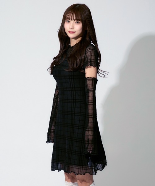 ALLuRing ChaRm（アリュリングチャーム）の「Plaid See-through Mini Dress / シースルーチェック柄ミニワンピース 3点セット（ワンピース・レディース・ブラック・FREE）」の8枚目の写真