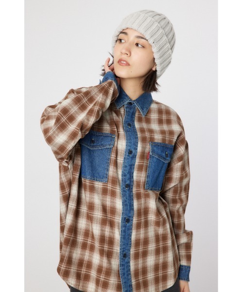 RODEO CROWNS WIDE BOWL（ロデオクラウンズワイドボウル）の「デニムドッキングチェックシャツ（シャツ/ブラウス・レディース・ブラック系その他/ブラウン系その他/ブルー系その他3・FREE）」の9枚目の写真