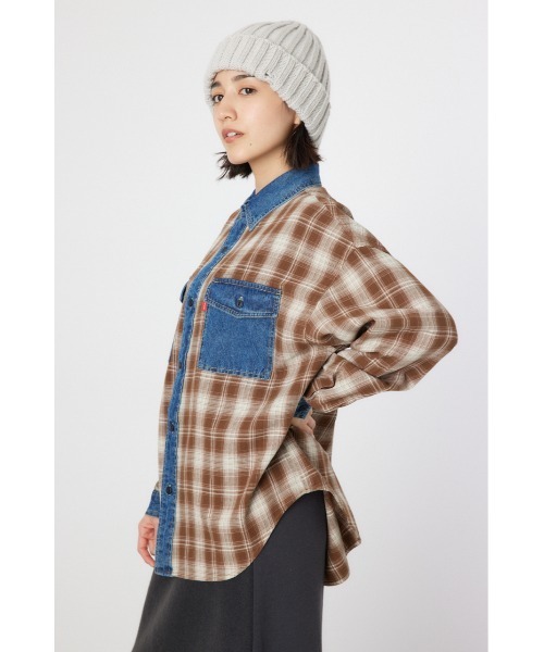 RODEO CROWNS WIDE BOWL（ロデオクラウンズワイドボウル）の「デニムドッキングチェックシャツ（シャツ/ブラウス・レディース・ブラック系その他/ブラウン系その他/ブルー系その他3・FREE）」の11枚目の写真