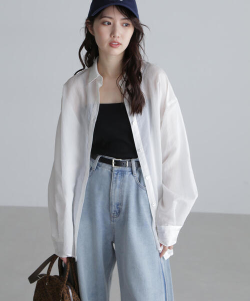 FREE'S MART（フリーズマート）の「◇シアーストライプオーバーシャツ（シャツ/ブラウス・レディース・ホワイト系その他/ブルー系その他/ピンク系その他/ベージュ系その他/イエロー系その他/グリーン系その他・FREE）」の2枚目の写真