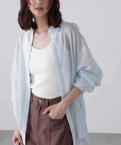 FREE'S MART（フリーズマート）の「◇シアーストライプオーバーシャツ（シャツ/ブラウス・レディース・ホワイト系その他/ブルー系その他/ピンク系その他/ベージュ系その他/イエロー系その他/グリーン系その他・FREE）」の3枚目の写真