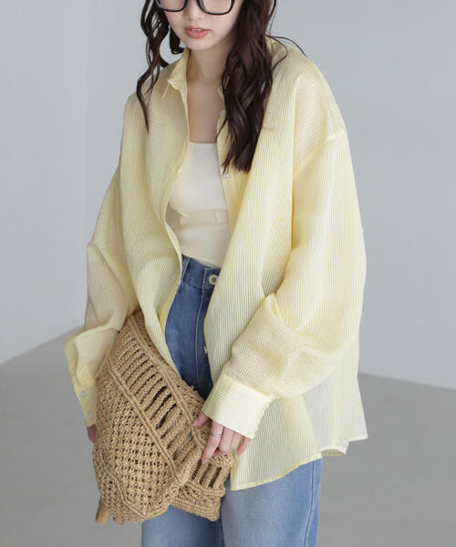 FREE'S MART（フリーズマート）の「◇シアーストライプオーバーシャツ（シャツ/ブラウス・レディース・ホワイト系その他/ブルー系その他/ピンク系その他/ベージュ系その他/イエロー系その他/グリーン系その他・FREE）」の5枚目の写真