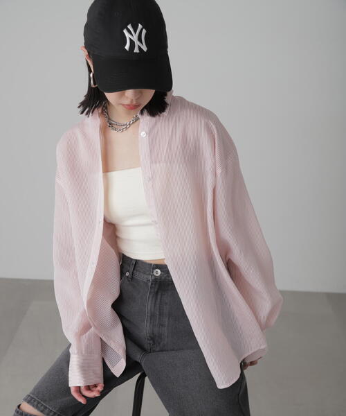 FREE'S MART（フリーズマート）の「◇シアーストライプオーバーシャツ（シャツ/ブラウス・レディース・ホワイト系その他/ブルー系その他/ピンク系その他/ベージュ系その他/イエロー系その他/グリーン系その他・FREE）」の6枚目の写真