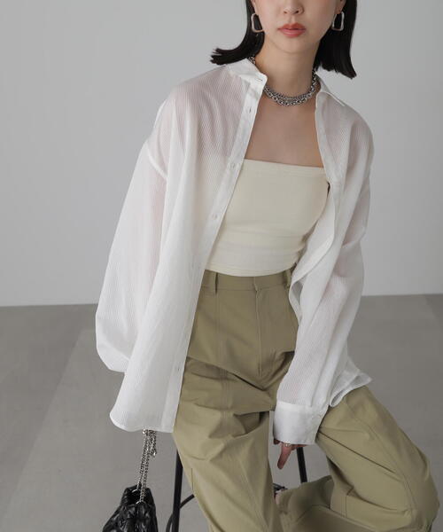 FREE'S MART（フリーズマート）の「◇シアーストライプオーバーシャツ（シャツ/ブラウス・レディース・ホワイト系その他/ブルー系その他/ピンク系その他/ベージュ系その他/イエロー系その他/グリーン系その他・FREE）」の7枚目の写真