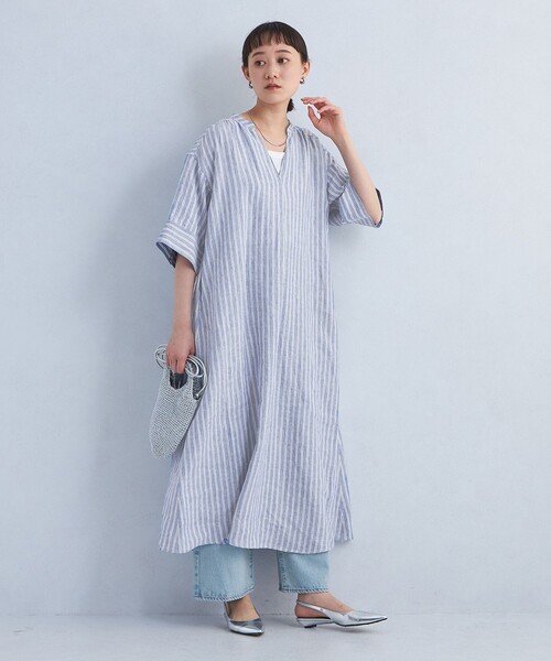 green label relaxing（グリーンレーベルリラクシング）の「［size SHORTあり］フレンチリネン シャツ ワンピース（シャツワンピース・レディース・ベージュ/ブラック/その他1・FREE/SHORT）」の7枚目の写真