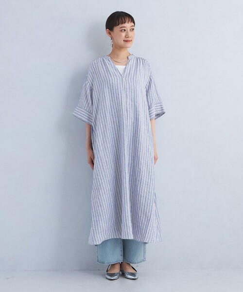 green label relaxing（グリーンレーベルリラクシング）の「［size SHORTあり］フレンチリネン シャツ ワンピース（シャツワンピース・レディース・ベージュ/ブラック/その他1・FREE/SHORT）」の14枚目の写真