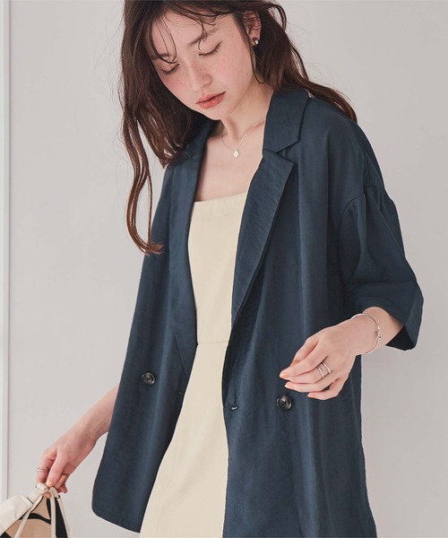 titivate（ティティベイト）の「シアーテーラードハーフジャケット（テーラードジャケット・レディース・ネイビー/ナチュラル/ブラウン/ブラック・L/M/S）」の4枚目の写真
