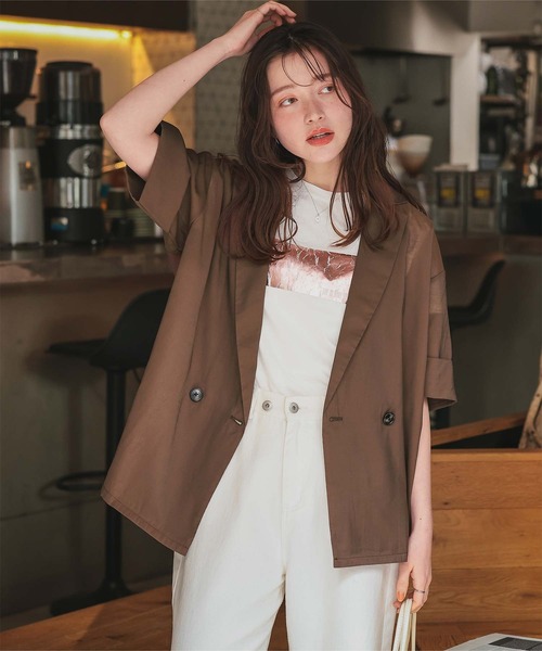 titivate（ティティベイト）の「シアーテーラードハーフジャケット（テーラードジャケット・レディース・ネイビー/ナチュラル/ブラウン/ブラック・L/M/S）」の2枚目の写真