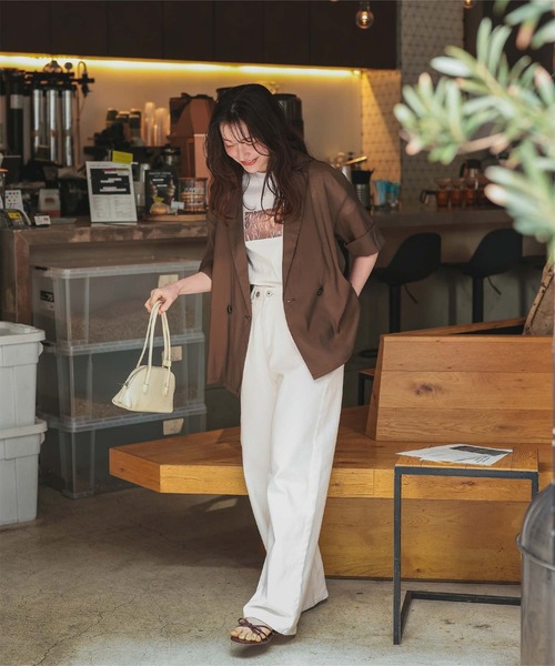 titivate（ティティベイト）の「シアーテーラードハーフジャケット（テーラードジャケット・レディース・ネイビー/ナチュラル/ブラウン/ブラック・L/M/S）」の11枚目の写真