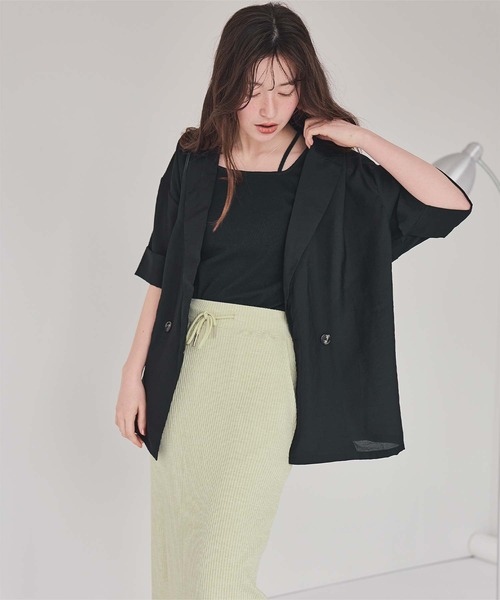 titivate（ティティベイト）の「シアーテーラードハーフジャケット（テーラードジャケット・レディース・ネイビー/ナチュラル/ブラウン/ブラック・L/M/S）」の5枚目の写真