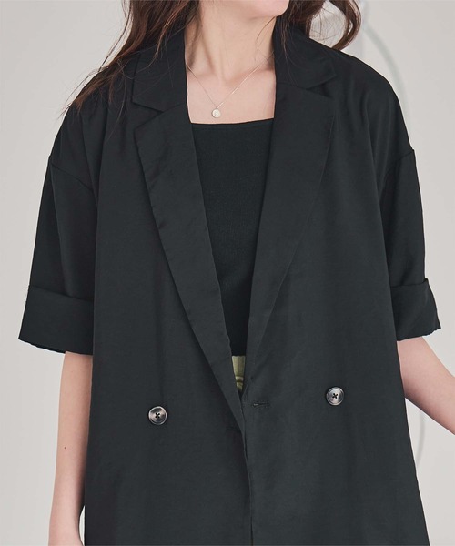 titivate（ティティベイト）の「シアーテーラードハーフジャケット（テーラードジャケット・レディース・ネイビー/ナチュラル/ブラウン/ブラック・L/M/S）」の6枚目の写真