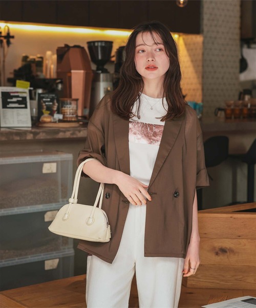 titivate（ティティベイト）の「シアーテーラードハーフジャケット（テーラードジャケット・レディース・ネイビー/ナチュラル/ブラウン/ブラック・L/M/S）」の14枚目の写真