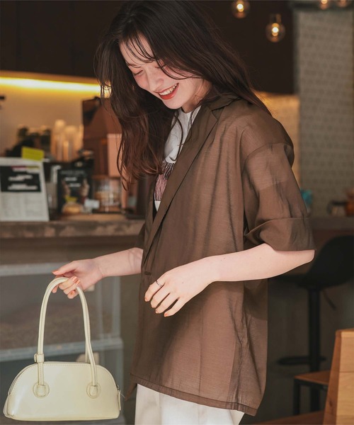 titivate（ティティベイト）の「シアーテーラードハーフジャケット（テーラードジャケット・レディース・ネイビー/ナチュラル/ブラウン/ブラック・L/M/S）」の16枚目の写真