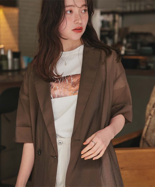 titivate（ティティベイト）の「シアーテーラードハーフジャケット（テーラードジャケット・レディース・ネイビー/ナチュラル/ブラウン/ブラック・L/M/S）」の17枚目の写真