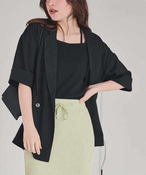 titivate（ティティベイト）の「シアーテーラードハーフジャケット（テーラードジャケット・レディース・ネイビー/ナチュラル/ブラウン/ブラック・L/M/S）」の10枚目の写真