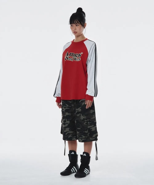 ★AMES-WORLDWIDE★LINETAPE RAGLAN LONGSLEEVE TEE BLACK★人気 A'GEM/9 × .kom 『AMESWORLDWIDE/アメスワールドワイド