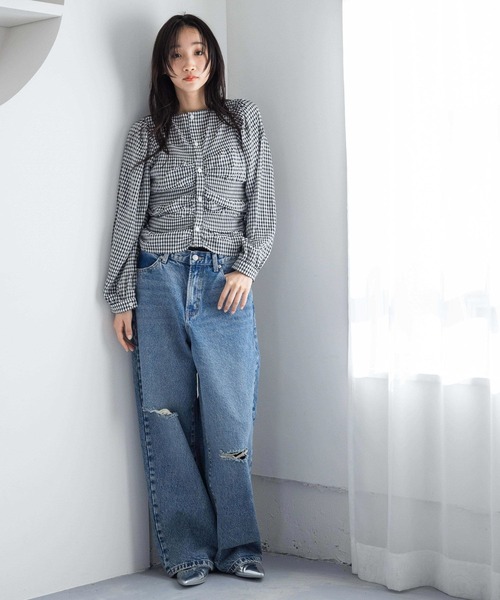 LOWRYS FARM（ローリーズファーム）の「2WAYシャーリングブラウス　289024（シャツ/ブラウス・レディース・ブラウン/アイボリー/ブラック系その他/ブラック・FREE）」の7枚目の写真