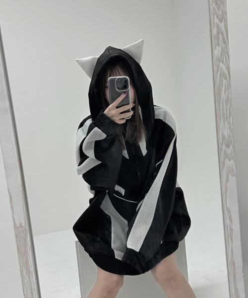 【PSYCHO NATION/サイコネーション】メッシュ切替猫耳ジャージ PSYCHO NATION(サイコネーション) メッシュ切替猫耳ジャージ