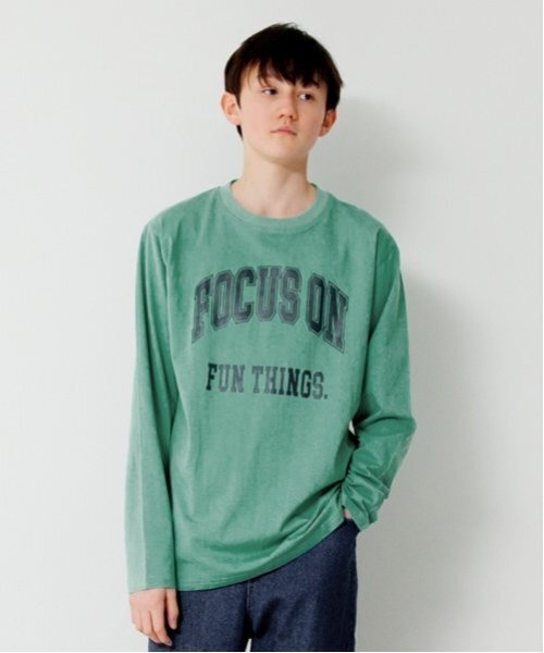 GLAZOS(グラソス)の「【大人向けサイズあり】【プチプラ】フロントカレッジロゴ長袖Tシャツ(Tシャツ/カットソー・キッズ・グレー/ホワイト/グリーン/ベージュ/ネイビー・S/M/L/LL)」の5枚目の写真
