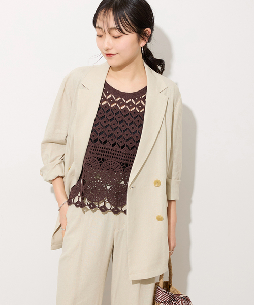 JOURNAL STANDARD relume（ジャーナルスタンダード　レリューム）の「リネンレーヨンテーラードジャケット（テーラードジャケット・レディース・ベージュ/ネイビー・38/36）」の9枚目の写真