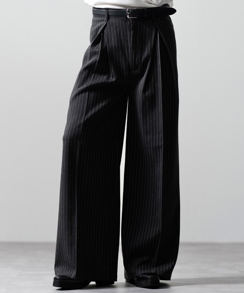 【CLEL】リネンブレンド セットアップ　ブラック　S セール】【CLEL】Linen Blend 3D Tuck Slacks/リネンブレンド 3Dタック