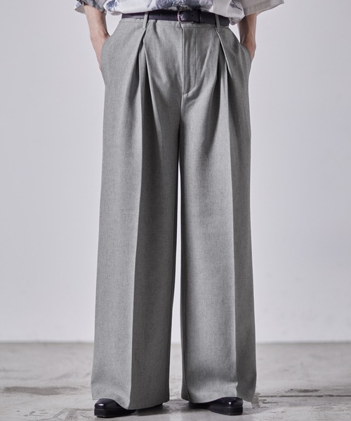 セール】【CLEL】Linen Blend 3D Tuck Slacks/リネンブレンド 3Dタック