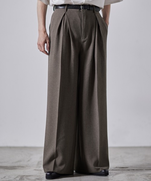 CLEL】Linen Blend 3D Tuck Slacks/リネンブレンド 3Dタック