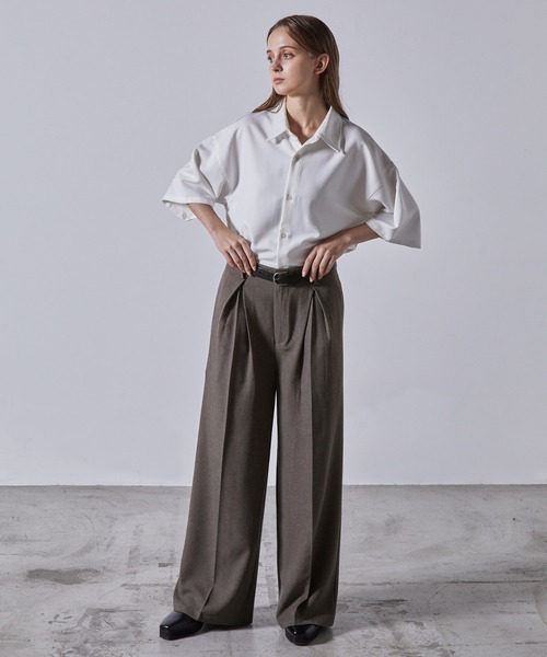 セール】【CLEL】Linen Blend 3D Tuck Slacks/リネンブレンド 3Dタック
