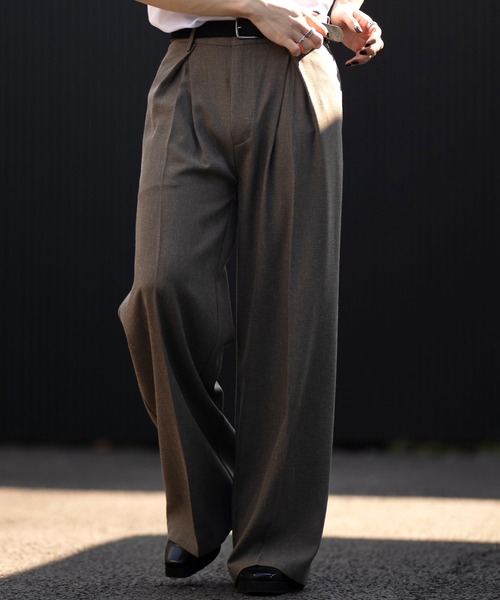 CLEL】Linen Blend 3D Tuck Slacks/リネンブレンド 3Dタック
