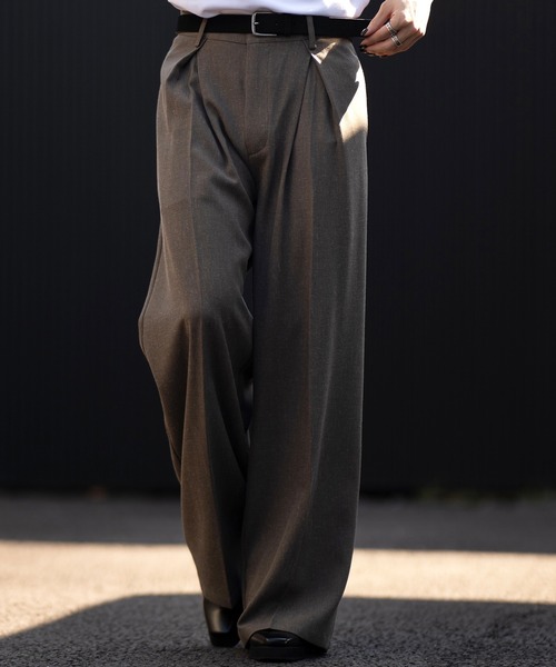 CLEL】Linen Blend 3D Tuck Slacks/リネンブレンド 3Dタック