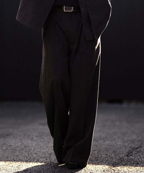 clel リネンブレンド 3Dタックスラックス CLEL】Linen Blend 3D Tuck Slacks/リネンブレンド 3Dタック