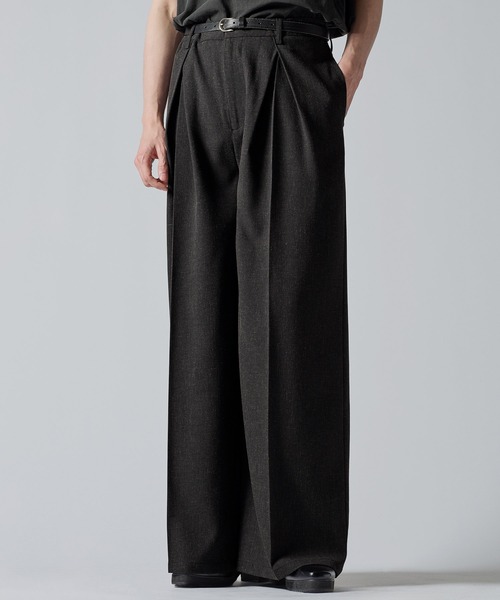 【CLEL】リネンブレンド 3Dタックスラックス ブラックXS CLEL】Linen Blend 3D Tuck Slacks/リネンブレンド 3Dタック
