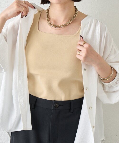 Jena espace merveilleux（ジェナ　エスパスメルヴェイユ）の「【シャツのインナーに◎】スクエアタンクトップ（キャミソール・レディース・ブラック/ライトグレー/ピンク/オフホワイト/ブルー・FREE）」の14枚目の写真