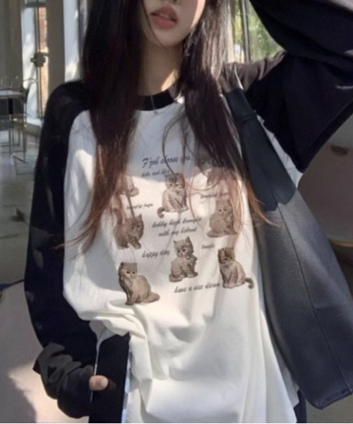 Vipoa(ヴィポア)の「CATプリントラグランスリーブTEE(Tシャツ/カットソー・レディース・ホワイト・FREE)」の7枚目の写真