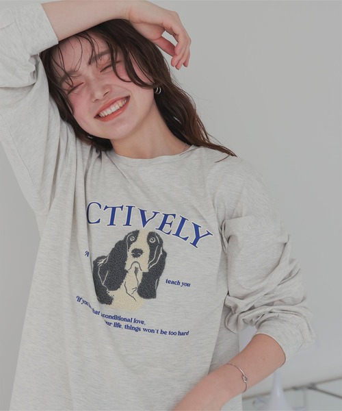 titivate（ティティベイト）の「ドッグ刺繍ビッグロングTシャツ（Tシャツ/カットソー・レディース・オフホワイト/ライトブルー/ホワイト系その他・M）」の14枚目の写真