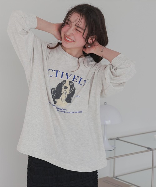 titivate（ティティベイト）の「ドッグ刺繍ビッグロングTシャツ（Tシャツ/カットソー・レディース・オフホワイト/ライトブルー/ホワイト系その他・M）」の18枚目の写真