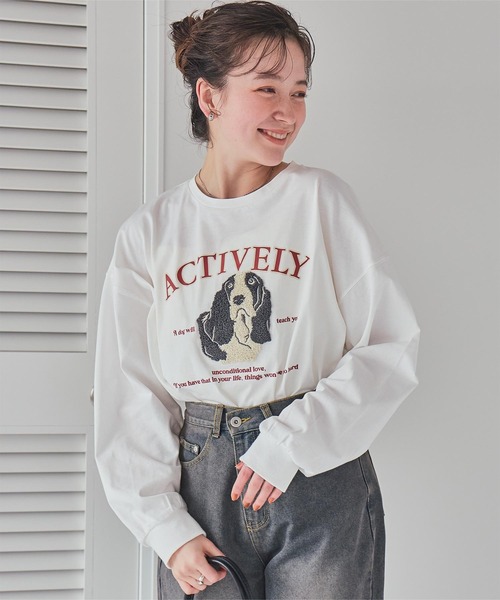 titivate（ティティベイト）の「ドッグ刺繍ビッグロングTシャツ（Tシャツ/カットソー・レディース・オフホワイト/ライトブルー/ホワイト系その他・M）」の7枚目の写真
