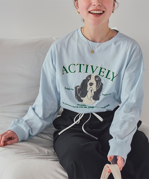 titivate（ティティベイト）の「ドッグ刺繍ビッグロングTシャツ（Tシャツ/カットソー・レディース・オフホワイト/ライトブルー/ホワイト系その他・M）」の19枚目の写真