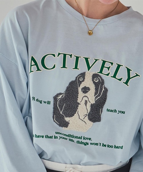 titivate（ティティベイト）の「ドッグ刺繍ビッグロングTシャツ（Tシャツ/カットソー・レディース・オフホワイト/ライトブルー/ホワイト系その他・M）」の22枚目の写真