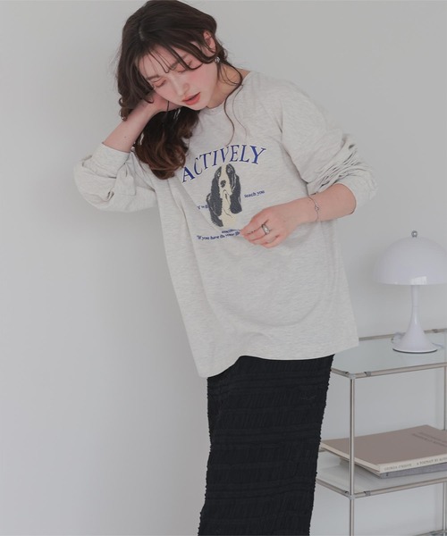 titivate（ティティベイト）の「ドッグ刺繍ビッグロングTシャツ（Tシャツ/カットソー・レディース・オフホワイト/ライトブルー/ホワイト系その他・M）」の12枚目の写真