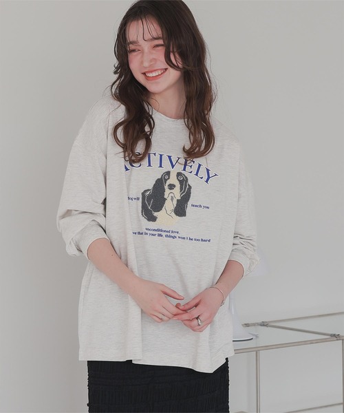 titivate（ティティベイト）の「ドッグ刺繍ビッグロングTシャツ（Tシャツ/カットソー・レディース・オフホワイト/ライトブルー/ホワイト系その他・M）」の13枚目の写真