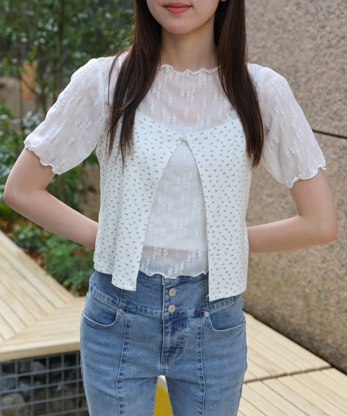 LAC-VERT(ラック・ヴェール)の「シアーT+小花柄キャミセット(Tシャツ/カットソー・レディース・ブラック/ホワイト・FREE)」の5枚目の写真
