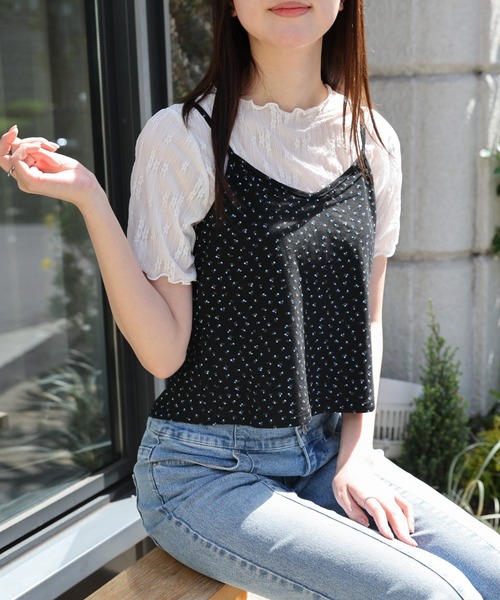 LAC-VERT(ラック・ヴェール)の「シアーT+小花柄キャミセット(Tシャツ/カットソー・レディース・ブラック/ホワイト・FREE)」の7枚目の写真