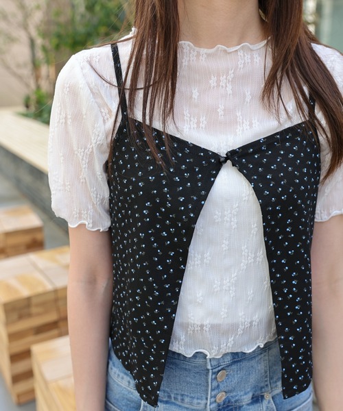 LAC-VERT(ラック・ヴェール)の「シアーT+小花柄キャミセット(Tシャツ/カットソー・レディース・ブラック/ホワイト・FREE)」の11枚目の写真