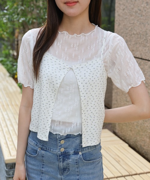 LAC-VERT(ラック・ヴェール)の「シアーT+小花柄キャミセット(Tシャツ/カットソー・レディース・ブラック/ホワイト・FREE)」の15枚目の写真