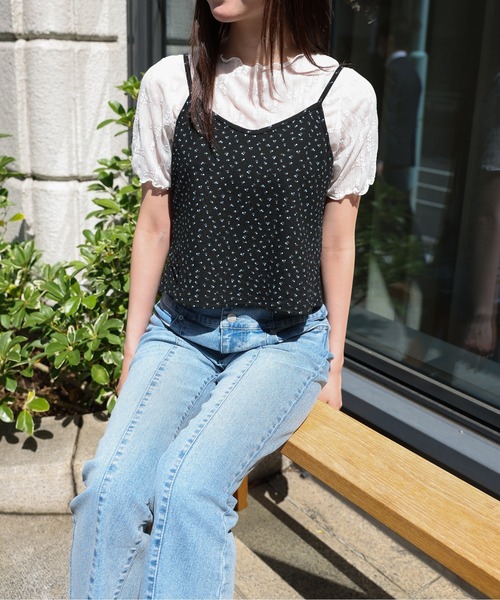 LAC-VERT(ラック・ヴェール)の「シアーT+小花柄キャミセット(Tシャツ/カットソー・レディース・ブラック/ホワイト・FREE)」の13枚目の写真