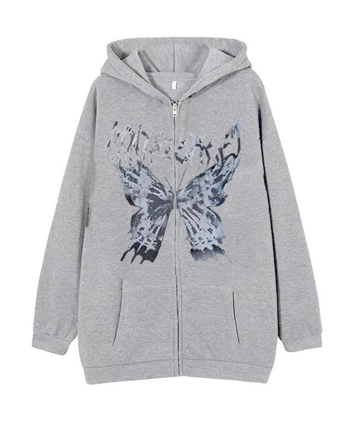 VIBGYOR（ヴィブジョー）の「[NARULA/ナルラ]オーバーサイズ バタフライ グラフィック ジップ パーカー(CZ)（パーカー・レディース・グレー/ブラック/ホワイト・FREE）」の11枚目の写真