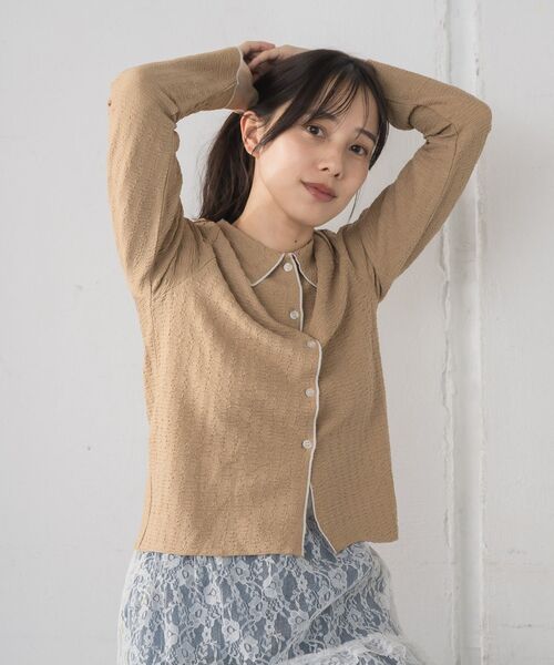 RETRO GIRL(レトロガール)の「ジャガードカットカーデ(Tシャツ/カットソー・レディース・ブラック/ナチュラル/ベージュ・FREE)」の4枚目の写真