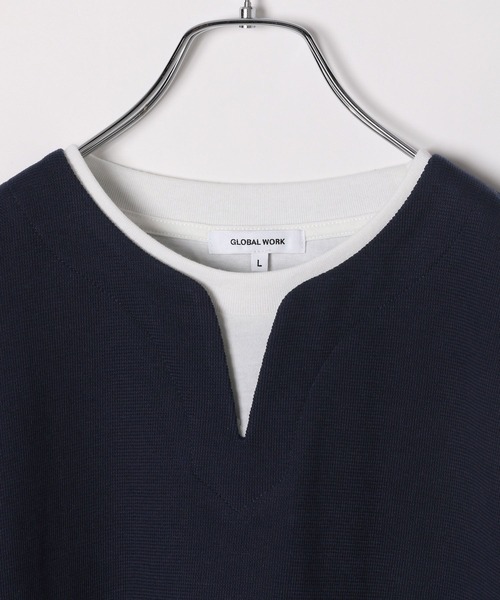 GLOBAL WORK(グローバルワーク)の「キーネックレイヤード/半袖/321941(Tシャツ/カットソー・メンズ・チャコールグレー/ライトグレー/グリーン/ブルー/ネイビー/ホワイト系8・SMALL/MEDIUM/LARGE/X-LARGE)」の7枚目の写真